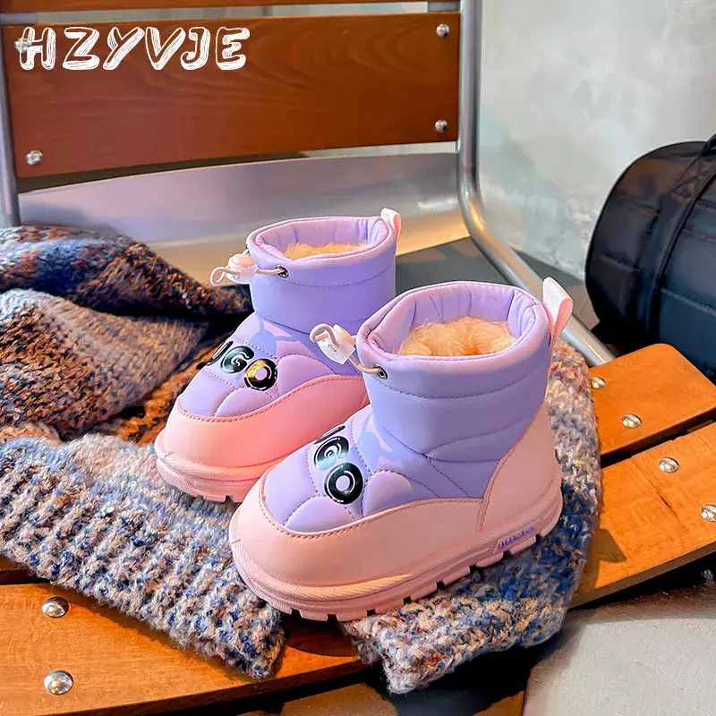 Детские Водонепроницаемые зимние ботинки, новая Корейская версия, Детская уличная теплая хлопковая обувь с плюшевой подкладкой, модные короткие ботинки для девочек