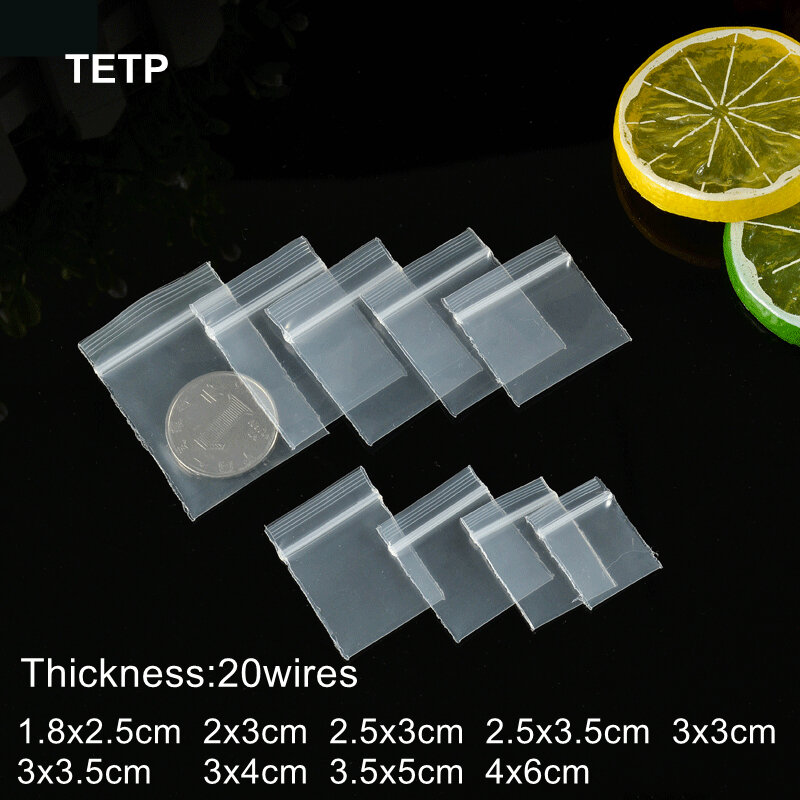 TETP 100Pcs 20 fili Mini sacchetti di plastica trasparenti con chiusura a zip piccoli gioielli accessori per la vendita al dettaglio forniture per imballaggio richiudibili addensare