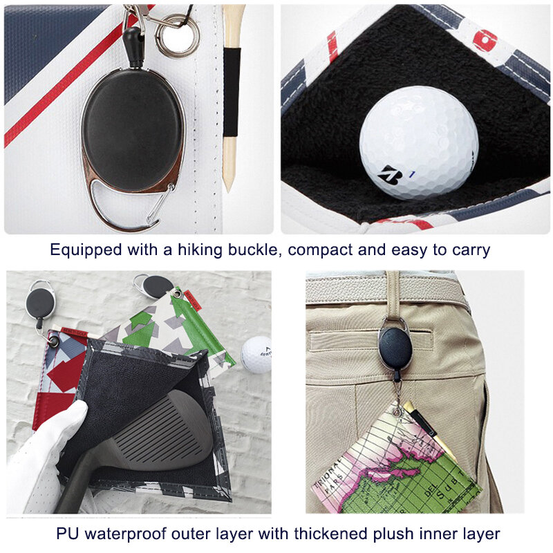 Полотенца для гольфа, чистящие инструменты для мяча, мини-крючок или походная Пряжка, выдвижная водонепроницаемая поверхность из ПУ, портативный очиститель для клюшки