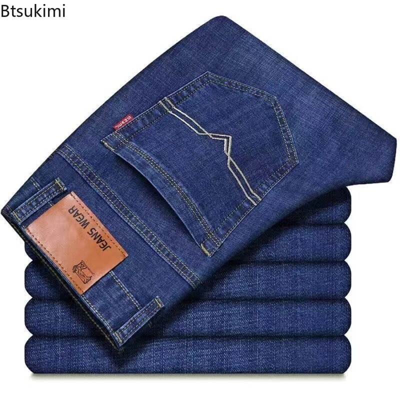 Classic Style Hot Sale Men's Jeans Fashion Business Casual High Elastic Slim Denim Pants All Match Loose Straight Trousers Male