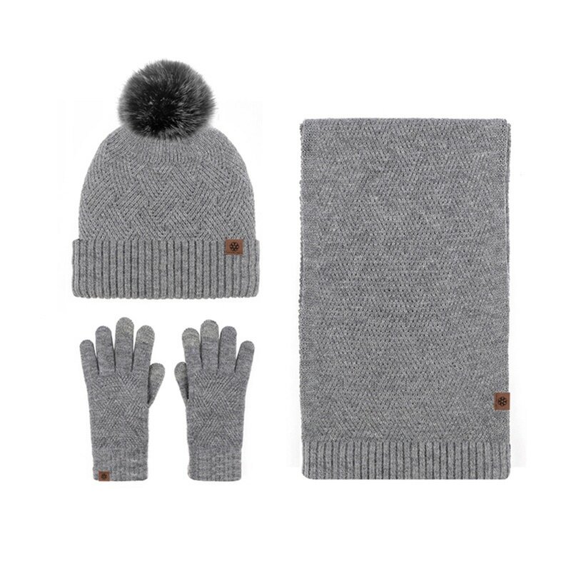 3PC Set 2023 Winter Knitted Hat Scarf and Glove Sets Women Fashion Keep Warm Thick Soft Scarves Set ChristmasApparel Accessories