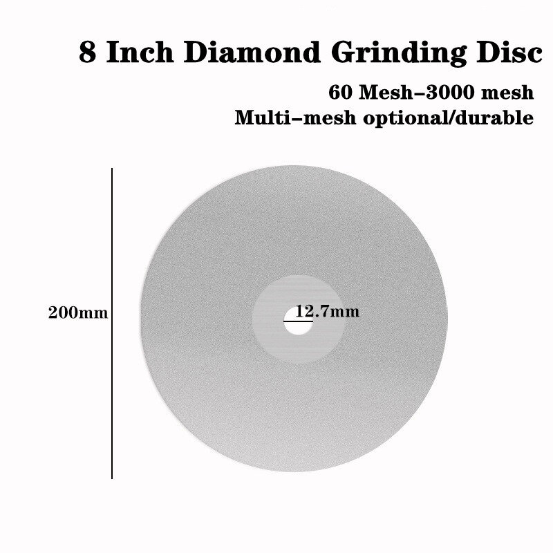 Disque de polissage plat revêtu de diamant, simple face, polissage de bijoux, grain 46-200, 8 pouces, 2000mm