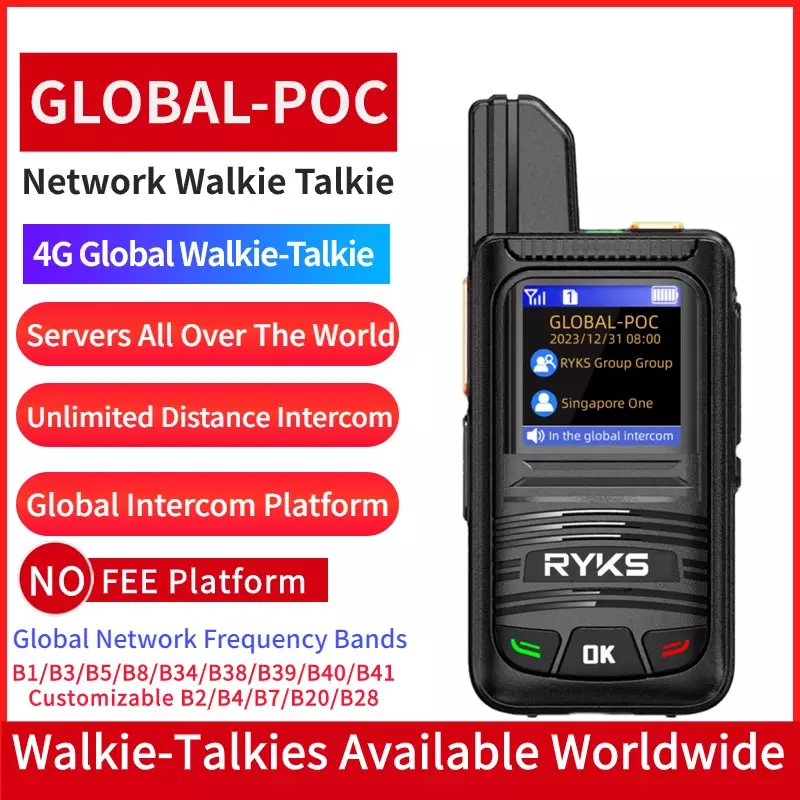 Global-Intercom 4G PoC Walkie talkie Internet, radio dua arah, walkie talkie jarak jauh 5000km, pasang GPS ham