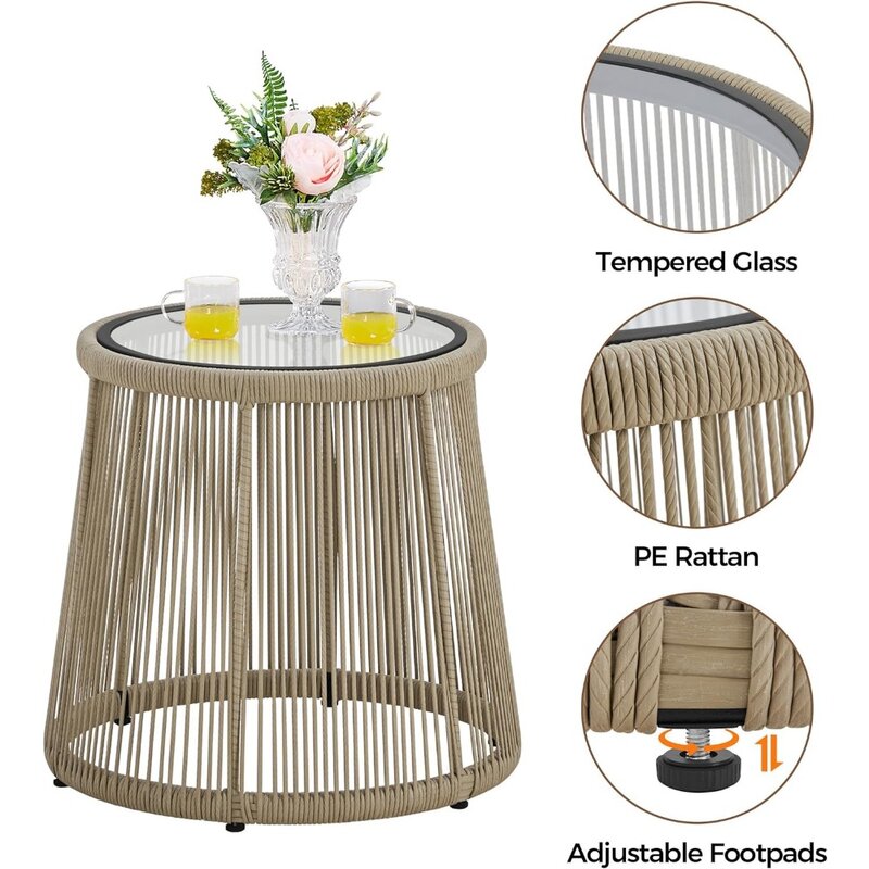 3-Piece Patio Furniture Set, Outdoor PE Rattan Wicker Bistro Set w/ 2 Chairs & Tempered Glass Top Table