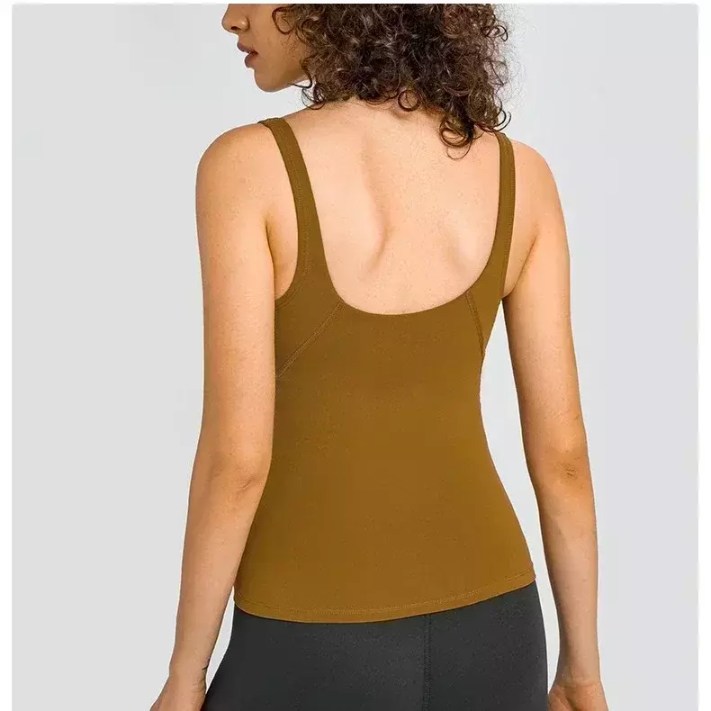 Lemon Women V-neck Sports Vest With Chest Pad Sexy Back High Elasticity Breathable Quick-drying Fitness Running Yoga Tank Top