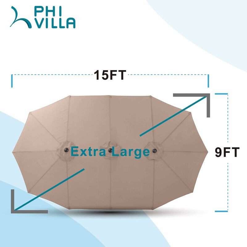 15ft Large Patio Umbrellas with Base Included, Outdoor Double-Sided Rectangle Market with Crank Handle, for Poolside Lawn Garden