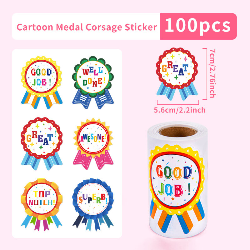 100-500pcs Cartoon Medal Child Encourage Award Sticker Great/Good Job For Kids Teacher Reward Sticker Stationery For Children