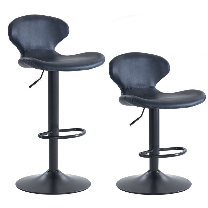 Вращающийся Регулируемый Барный стул, набор из 2 кожаных стульев с низкой спинкой и металлическими ножками, барные стулья без подлокотников для кухни, столовой