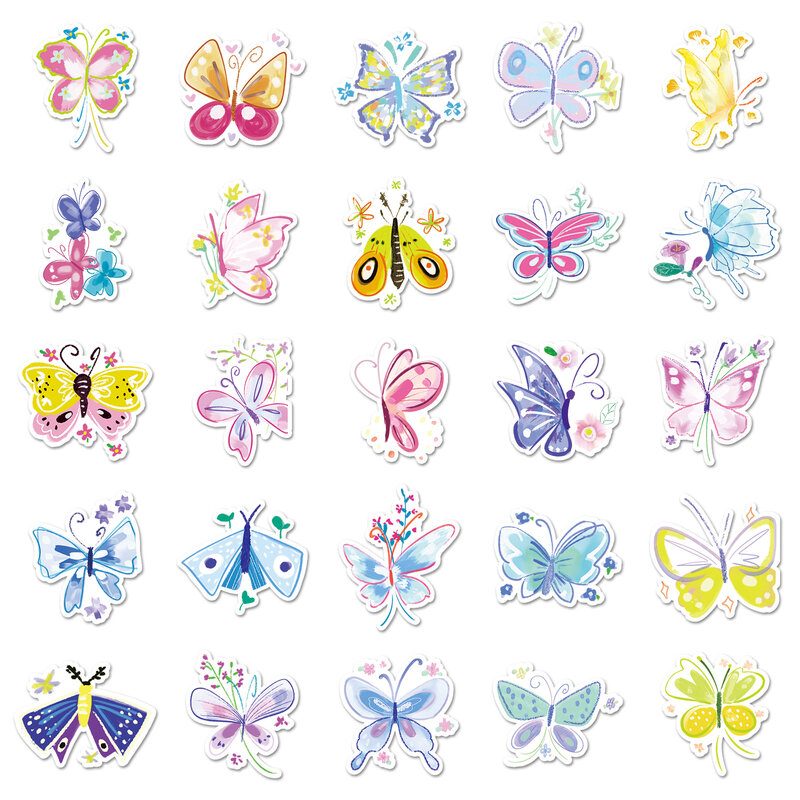 Autocollants créatifs de la série papillon de dessin animé, graffiti, adaptés aux casques d'ordinateur portable, décoration de bureau, autocollants de bricolage, jouets, 50 pièces