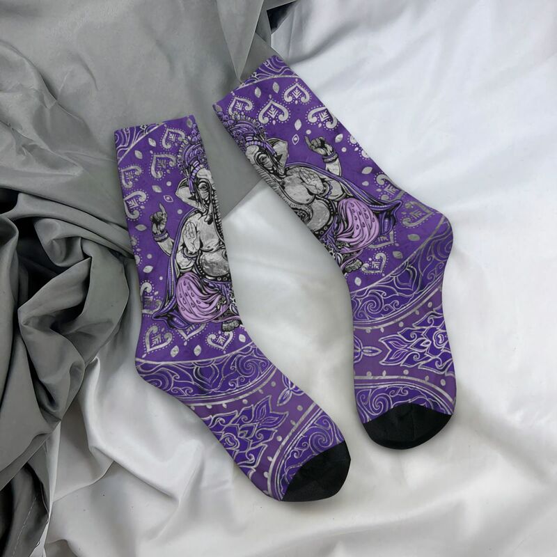Ganesha-Calcetines de plata y púrpura para adultos, Unisex, hombre y mujer