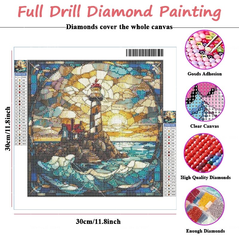 DIY 5d灯台ダイヤモンド絵画、風景、フルスクエアモザイク、日没、クロスステッチ、ラインストーン、abドリル刺embroidery、家の装飾