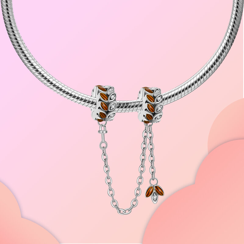 925 Sterling Silver 2023 Autumn New Charm Lock Moon Safety Chain Charm Beads Fit Original Pandora Bracelets Women DIY Jewelry