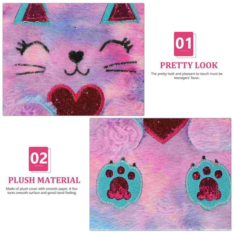 Plush Cat Notebook Lovely Animal Notepad Fluffy Cartoon Secret Diary A5 Cute Lined Journal