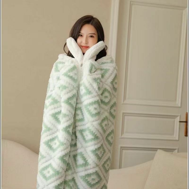 Inverno Jacquard addensato coperta multifunzionale scialle mantello con cappuccio scialle agnello Cashmere pranzo coperta divano coperta