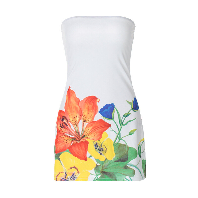 Kwiatowy wzór kokietka krótkie sukienka na studniówkę dla kobiet 2024 letnie białe bez rękawów Bodycon a-line eleganckie sukienka tuba Boho