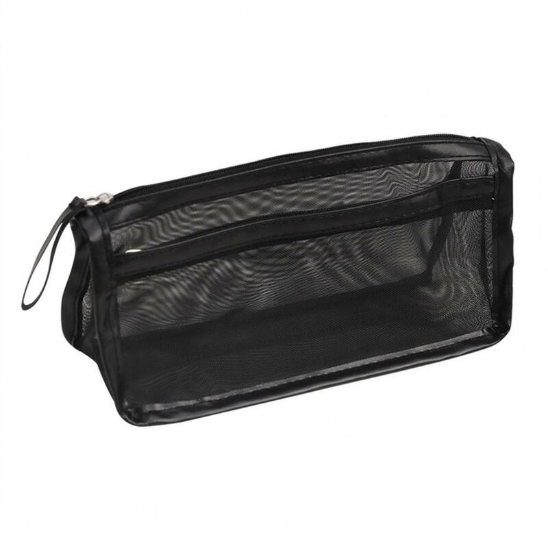 حقيبة أقلام رصاص شبكية شفافة بطبقة مزدوجة ، حقيبة قرطاسية ذات سعة كبيرة ، اللوازم المدرسية