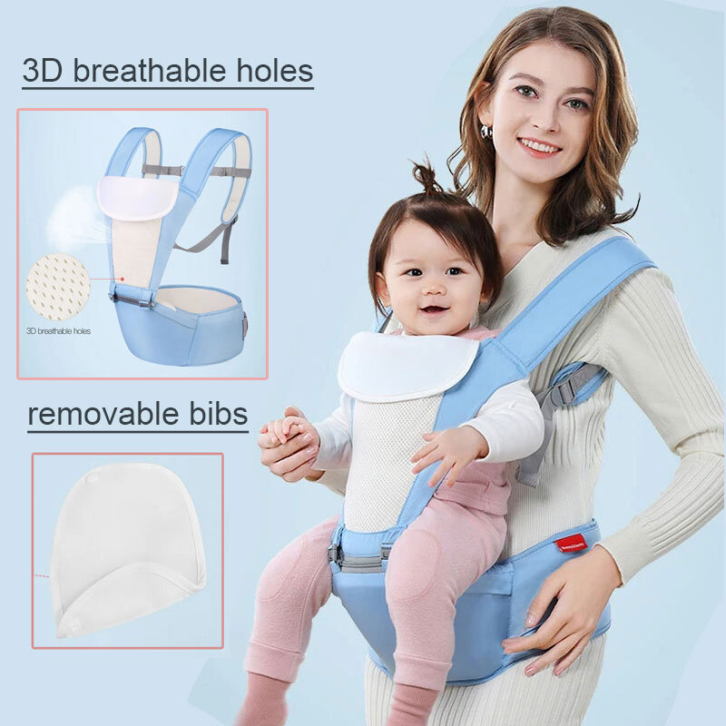 Portador de bebê multifuncional com babadores removíveis, mochila hipseat respirável, alças infantis, leve, 4 cores, verão