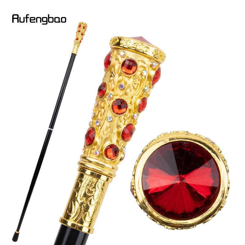 Bastón para caminar de diamante Artificial Rojo Dorado, bastón decorativo de moda, caballero elegante, perilla de bastón de Cosplay, Crosier 93cm