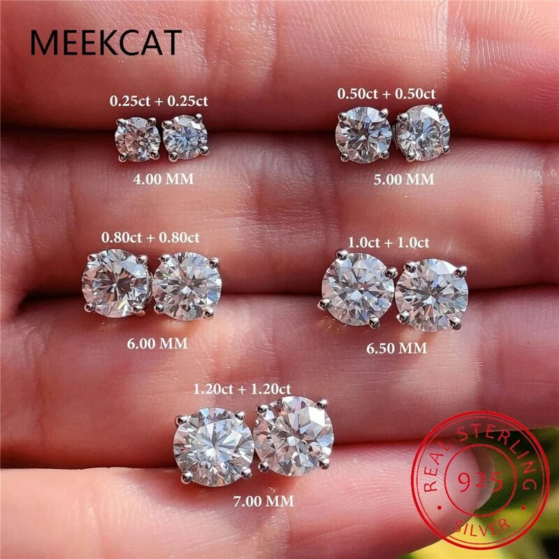 0.5-1.2 Carat D Color Moissanite Ear Stud Earrings For Women 925 Sterling Silver Sparkling Piercing Earring Fine Jewelry