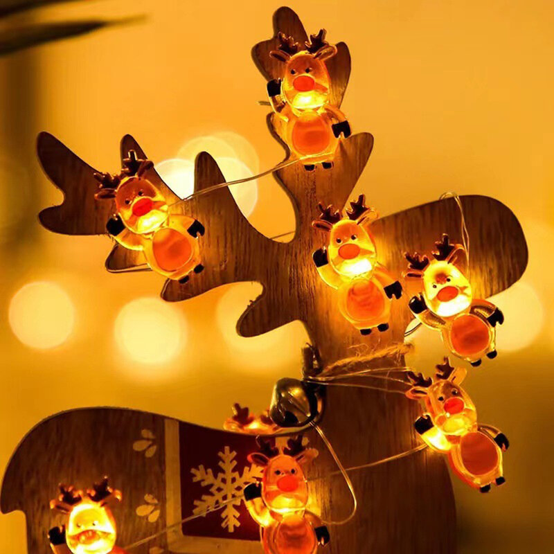 0.06w 10 LEDs Christmas String Light 1m 10 Lights Battery Powered Santa Snowman Decorative Fairy Light For Christmas Decor