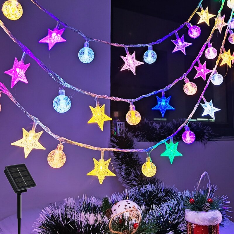 Solar Lamp Snow Star Ball LED String Fairy Light Multicolor Waterproof Outdoor Wedding Decoration Garland Party Christmas Lights