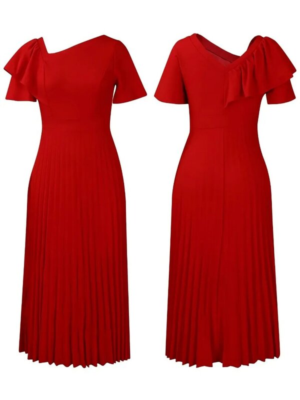 Robe africaine rouge pour femmes, élégante, manches courtes, col en v, plissée, soirée, longue, maxi, dashiki, vêtements africains