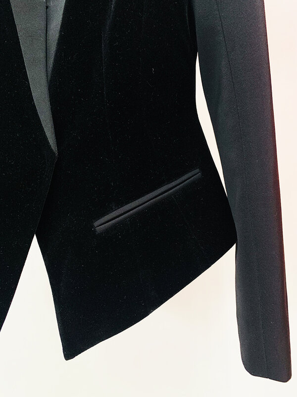 HIGH STREET Newest 2024 Designer Jacket Women's Slim Fitting Patchwork Velvet Blazer