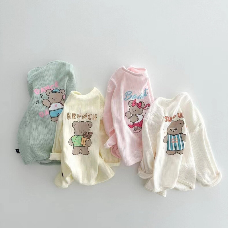 2023 Summer New Baby Long Sleeve Cotton Cardigan Thin Breathable Infant Girl Sunscreen Jacket Boys Cute Bear Print Coat Clothes