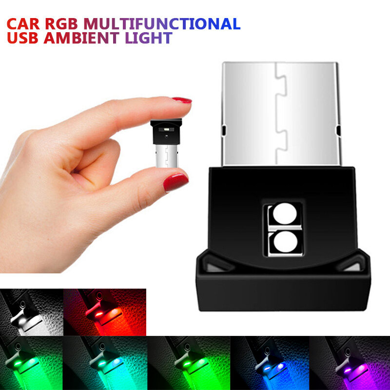 1x車のUSB LEDボタンコントロール7色大気ランプ装飾電球ポータブル家庭用ラップトップアンビエントライト