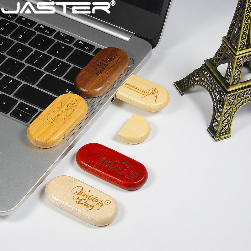 JASTER-محرك أقراص فلاش USB 2.0 عالي السرعة مع شعار مخصص مجاني ، محرك أقراص ، خشب الجوز مع صندوق ، عصا ذاكرة ، قرص U ، هدية عمل ، 128GB