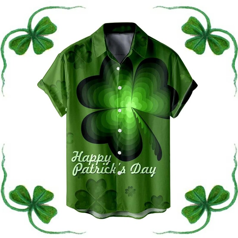 Мужская гавайская рубашка, летняя Классическая стильная винтажная Повседневная рубашка с принтом в стиле Дня Святого Патрика, Мужская модная блузка, приталенное платье