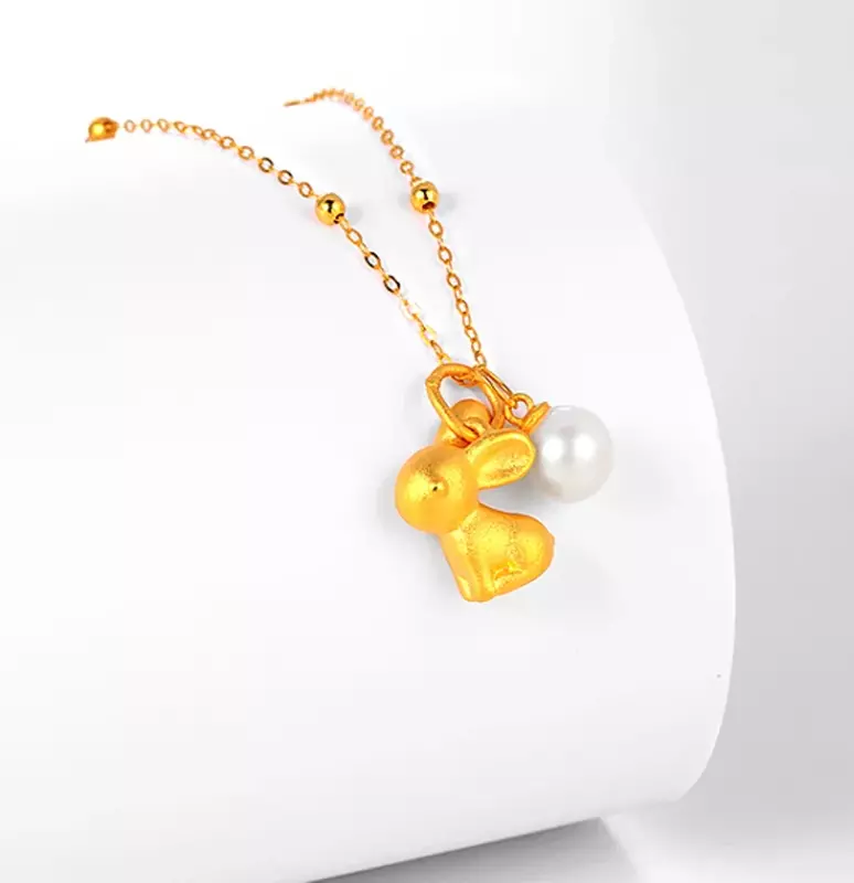Colgante de oro duro 3D con forma de corazón para niña, 1 piezas, joyería fina, conejo pequeño, 0,7-0,9g
