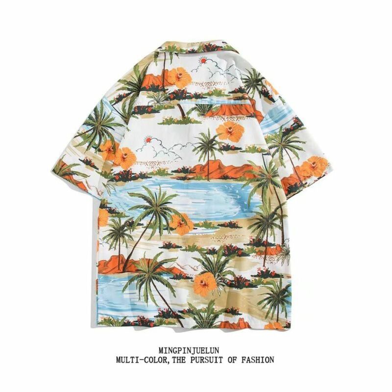 Flower Printed Hawaiian Shirt Summer Holiday Single-breasted Plant Shirt Short-sleeved Animal Plus Size Shirts Masquerade