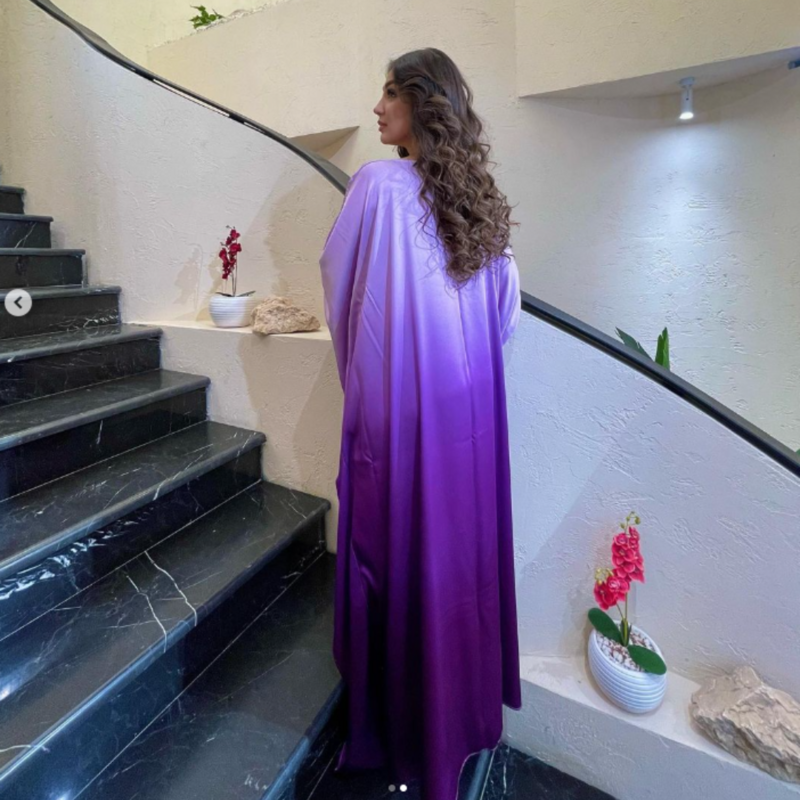 Роскошные платья с круглым вырезом, длинные градиентные фиолетовые платья до пола для выпускного вечера, арабские женские вечерние платья