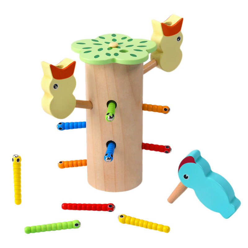 Juego de captura de pájaro carpintero magnético, juguetes educativos de entrenamiento de Motor fino para niños, juguetes de aprendizaje para niños