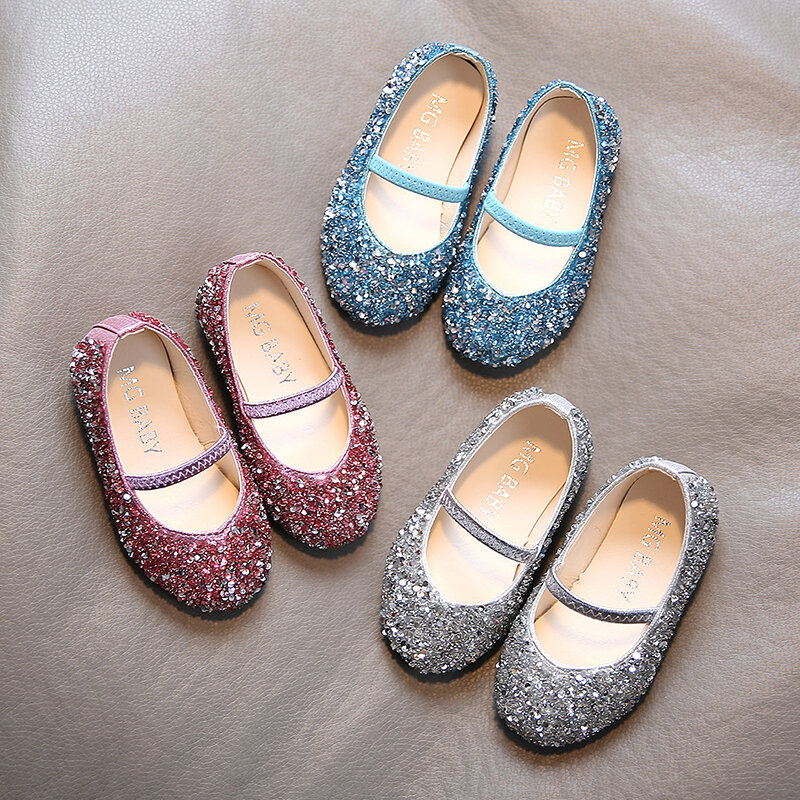 ULKNN-Sapatos de couro antiderrapante com lantejoulas para meninas, fundo macio, resistente ao desgaste, princesinha, sapatos infantis, bebê, novo, primavera, 2023