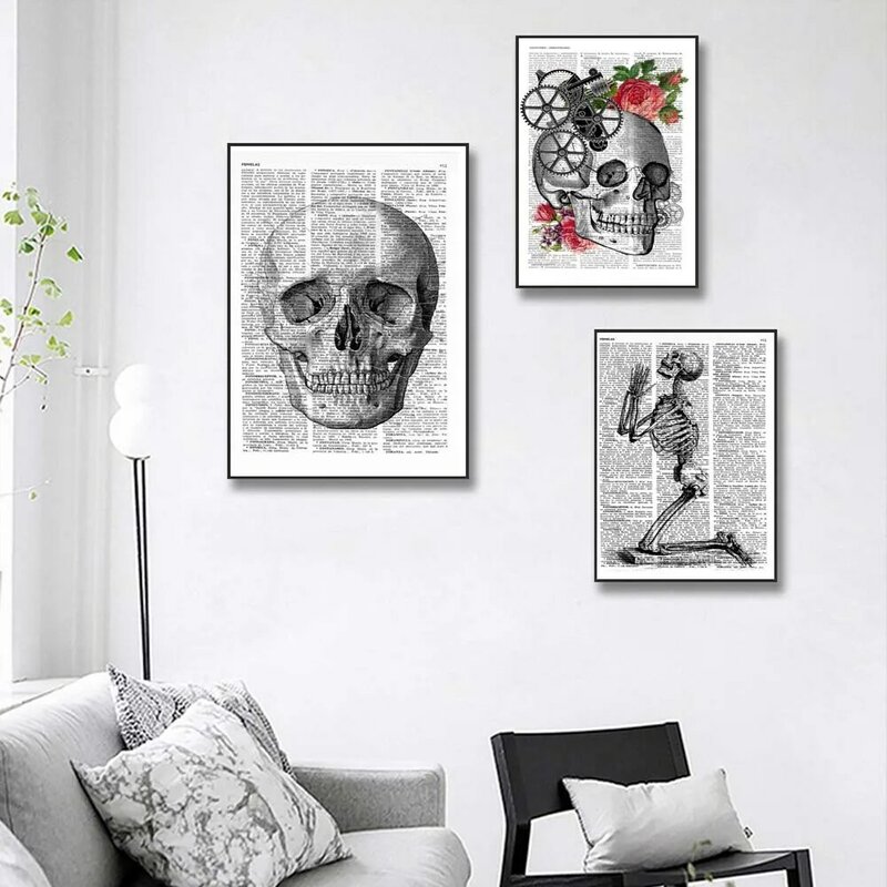 Sztuka Retro druk na płótnie malarstwo ściana biurowa sztuka śmieszna czaszka organ wyświetlacz plakat sala lekcyjna korytarz dekoracja domu mural