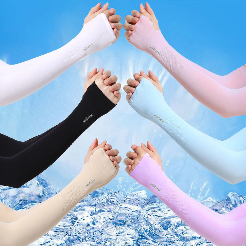 Mangas largas de seda de hielo para hombre y mujer, cubierta de brazo antiquemaduras solares, Mangas de mano Anti-UV, sin dedos, 1 unidad