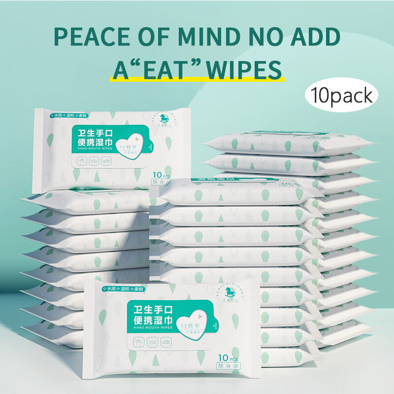 10pack (100pcs) Hand, Foot and Mouth Wipes Disposable Cleaning Wipes Use for Travel and Outings Alcohol-Free Moisturizing Wipes