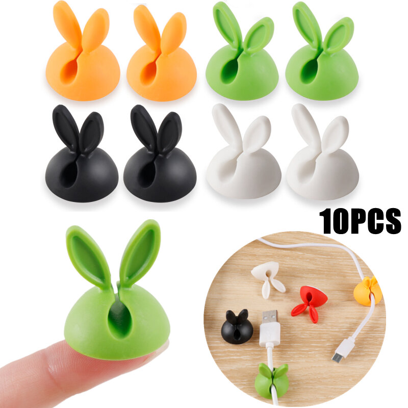 10/5/1x Rabbit USB Cable Silicone Organizer Desktop Cord Holder Clips Keyboard Mouse PC Wire Cable Winder Management Fixer
