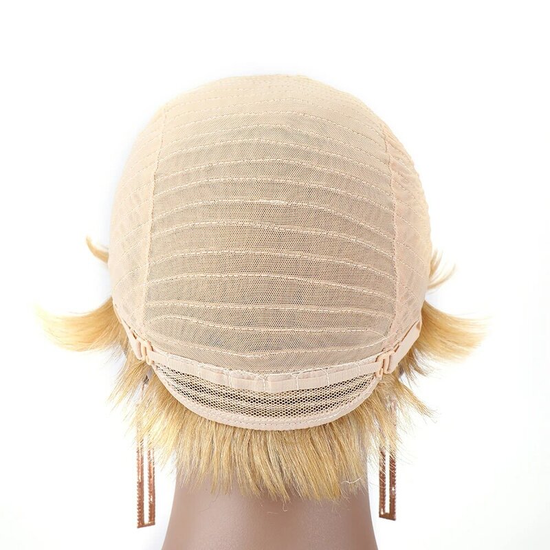 Peluca de cabello humano liso con flequillo para mujeres negras, pelo virgen brasileño 613, corte Pixie, 8 pulgadas, barato, sin pegamento