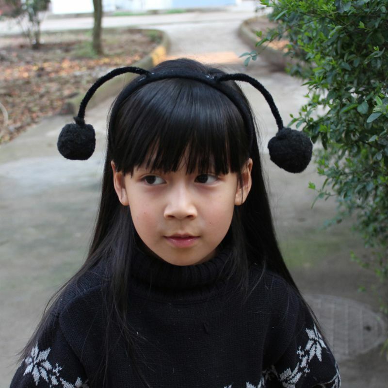 Wanita Gadis Lebah Lucu Antena Ikat Kepala Berbulu Pompom Bola Cosplay Kostum Rambut H