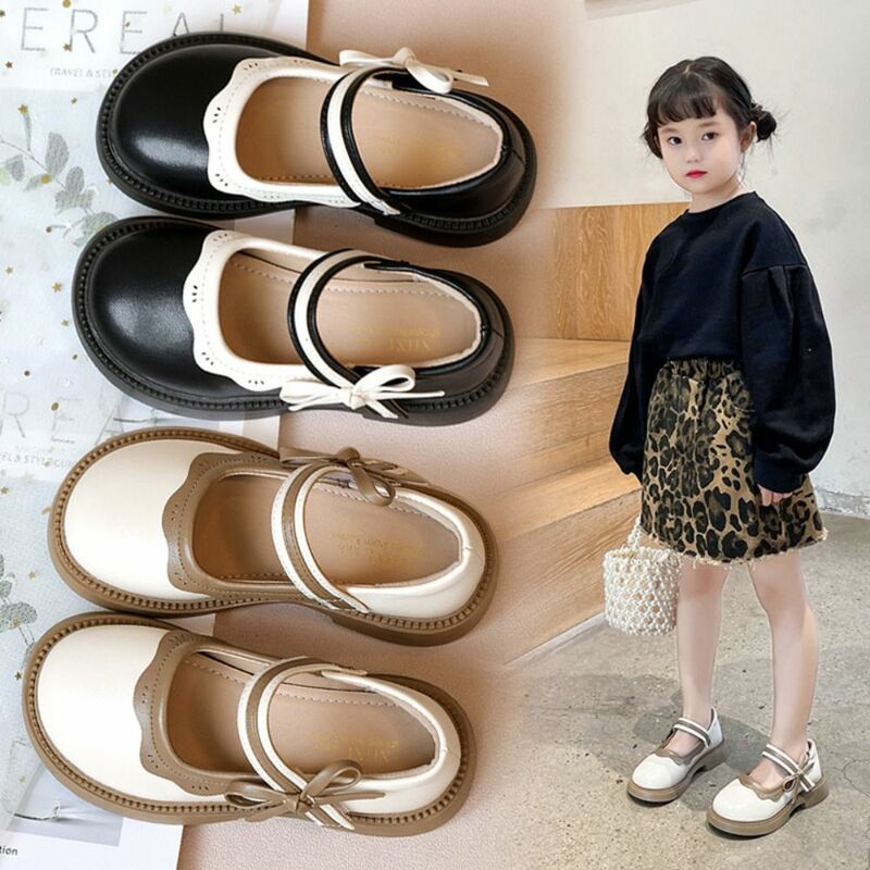 Bowknot Girls Loafers Summer Spring Leather Soft Bottom Girls Dress Shoes Square Head Princess Shoes