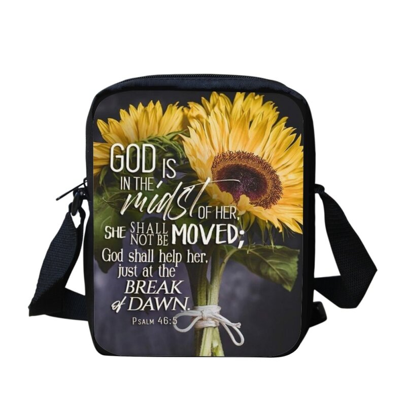 Tas selempang motif bunga bunga matahari wanita, tas bahu kasual harian klasik untuk perjalanan tas kurir