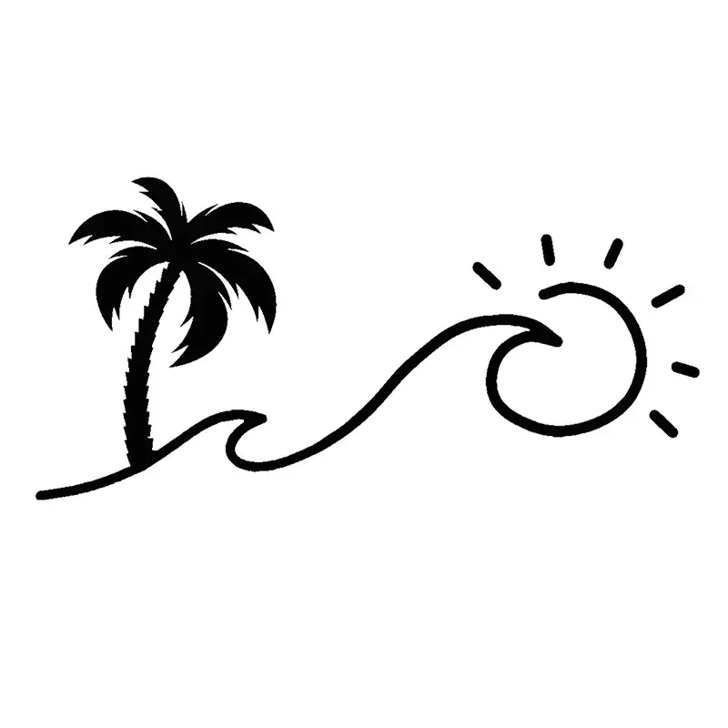 Autocollants de palmier et de vagues qui se transforment en soleil, autocollants de voiture mignons, PVC, produits et accessoires, pièces extérieures mignonnes, mn
