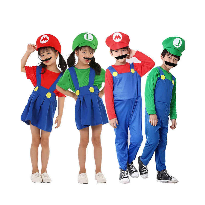 Jurebecia Super Bruder Kostüm Halloween Outfit Cosplay Overall klassische Klempner Spiele Kinder verkleiden Kleidung