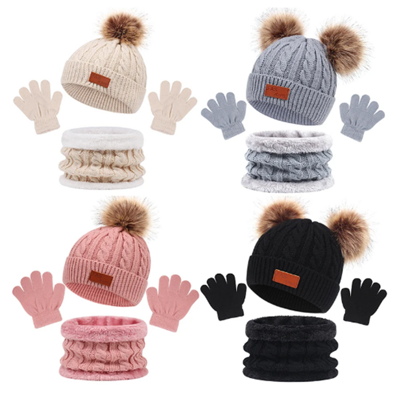 Зимняя теплая детская шапка, шарф, перчатки, набор из 3 предметов, детская плотная ветрозащитная шапочка, шапка, капюшон, шарф, новый подарок для ребенка