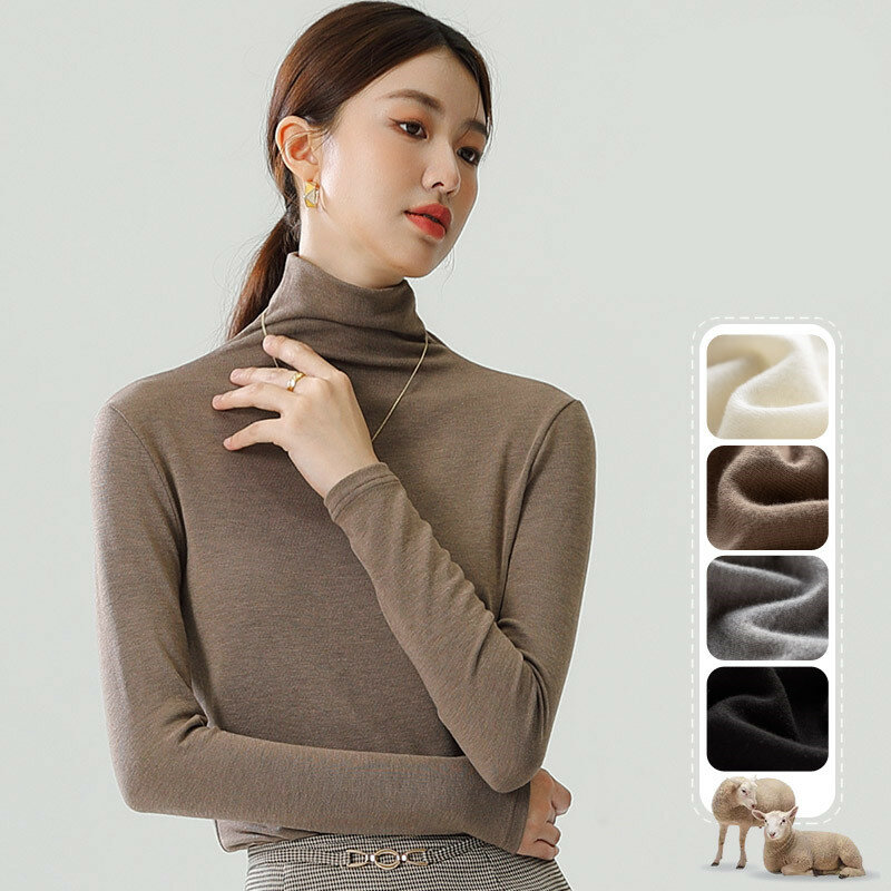 New Spring Autumn And Winter Women'S 2023 Soft Cashmere High Neck Slim Fit Long Sleeve Stacked T-Shirt Versatile Top Female