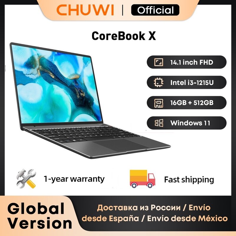 CHUWI-Core book X 게이밍 노트북 14.1 인치 FHD IPS 스크린 인텔 6 코어 i3-1215U 코어 최대 3.70 Ghz 노트북 16GB RAM 512GB SSD