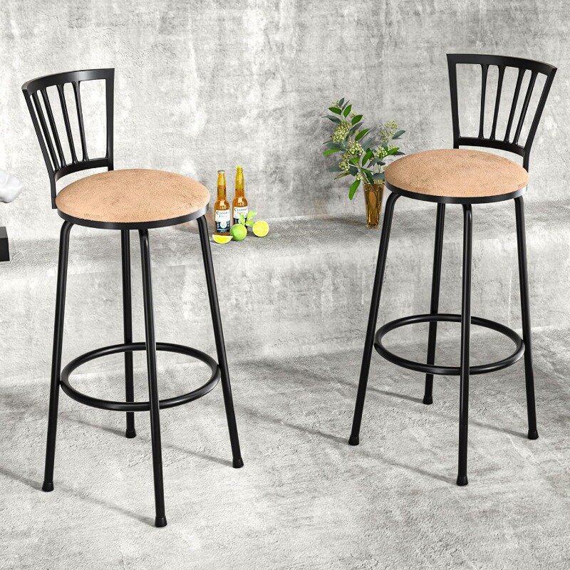 VECELO bar stool, adjustable counter stool, steel bar stool with 360-degree swivel seat and upholstery, set of 4